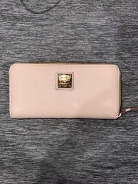 Dooney & Bourke Pale Pink Saffiano Zip Wallet with Gold Plate